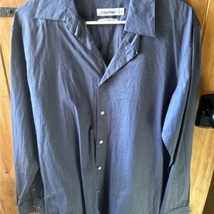 CALVIN KLEIN Blue/Navy Long Sleeve Button Cotton Shirt Men - Size M